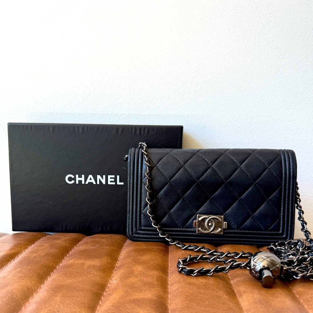 🛑SOLD🛑Chanel Le Boy Wallet Converted WOC Black Lambskin